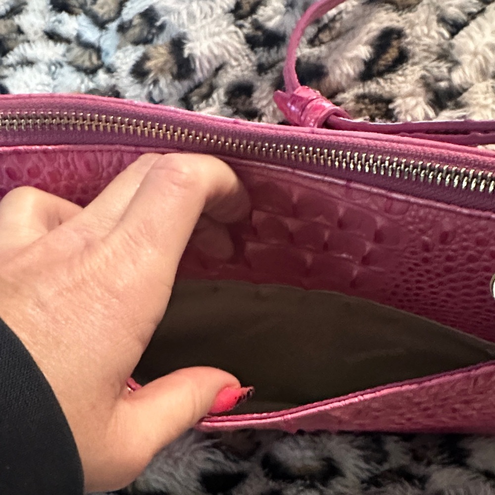 Brahmin Hot Pink Croc-Embossed Leather Shoulder Bag - Picture 3 of 15